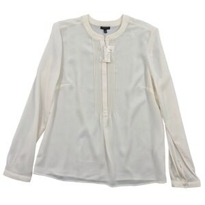 Talbots Ivory Cream Pintuck Pleated Long Sleeve Blouse Womens Size 10 CN505